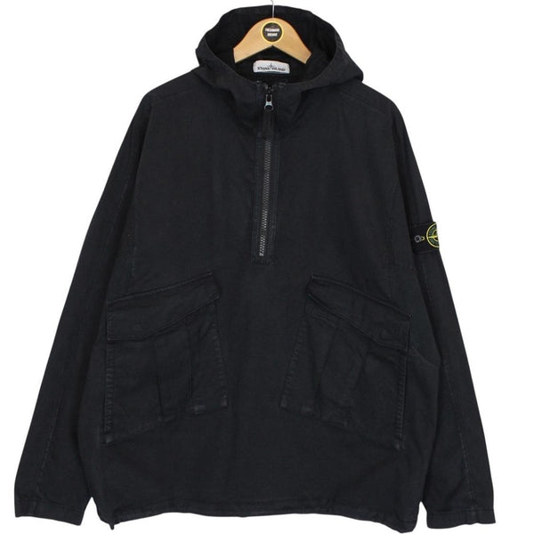 Stone Island AW 2020 Black 1/4 Zip Cotton Hooded Smock Jacket