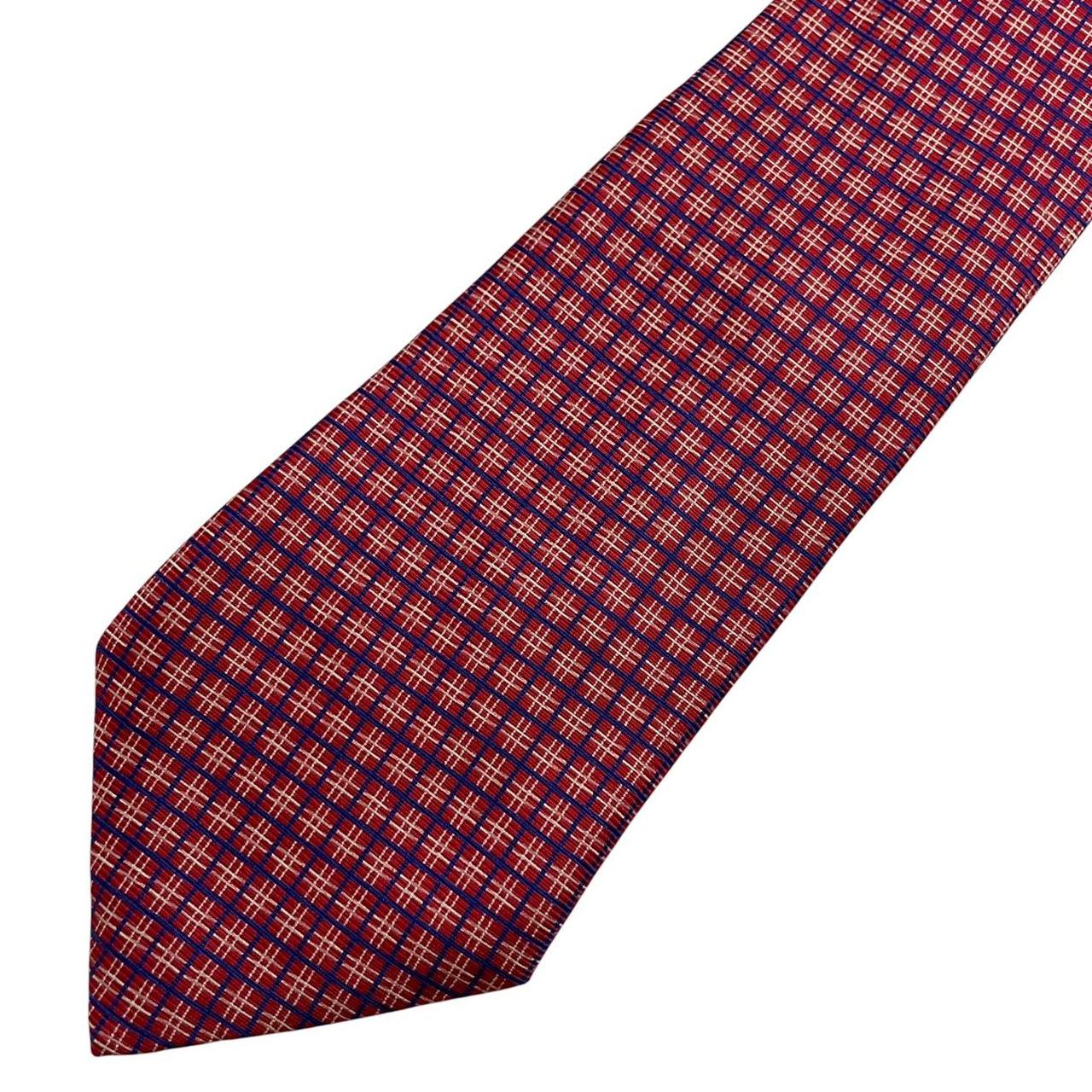 Polo Ralph Lauren red check silk tie with classic pattern and logo detail.