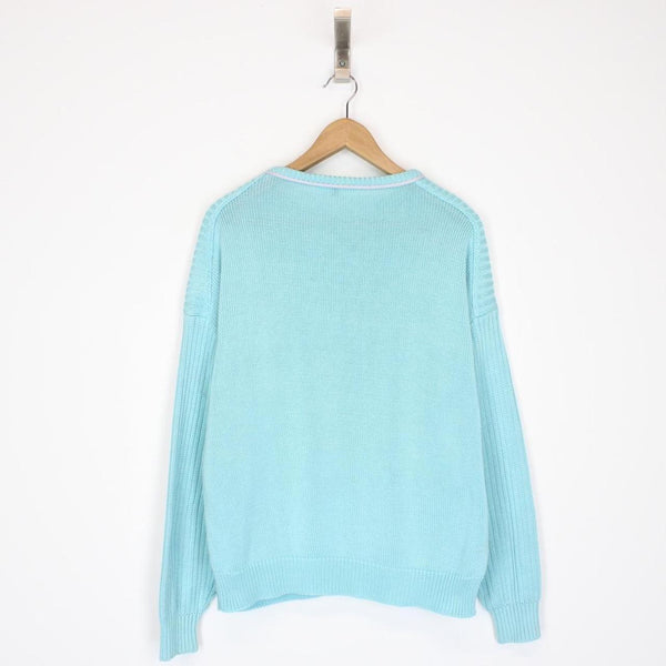 Vintage 80s Moncler Turquoise Blue Cotton Knit Jumper
