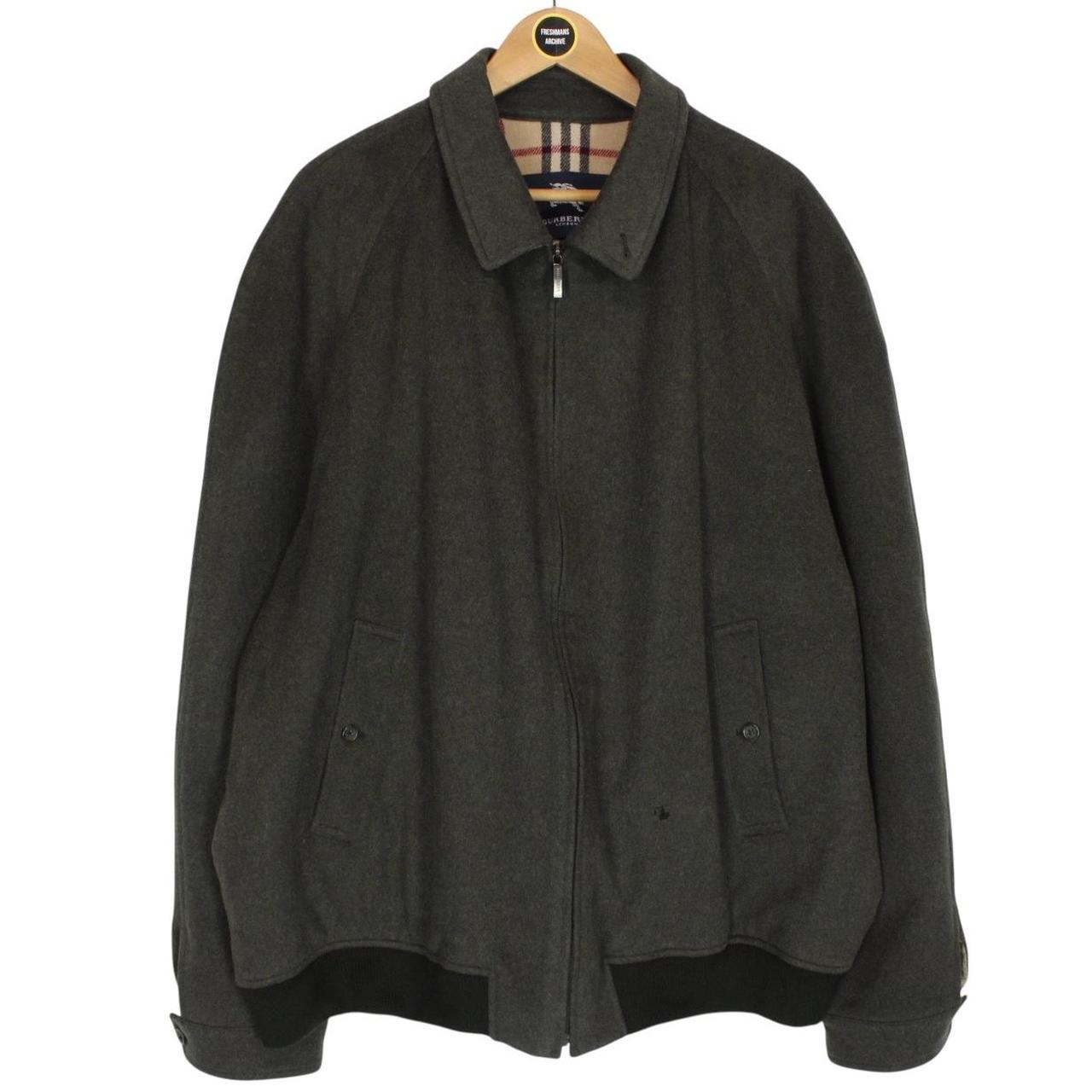 Vintage Burberry London Green Nova Check Lined Merino Wool Harrington Jacket