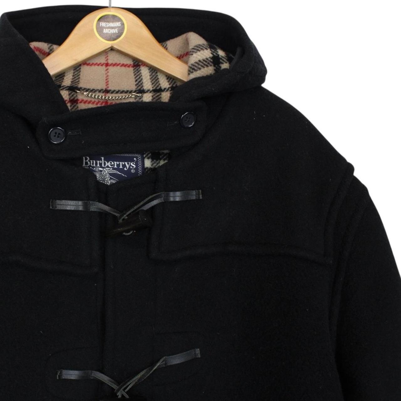 Vintage 90s Burberry Black Nova Check Wool Duffle Coat