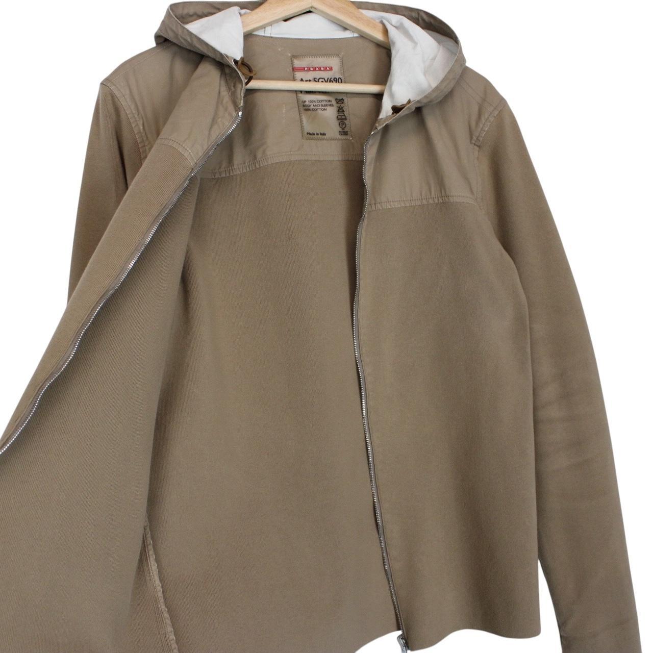 Prada Sport Tan Brown Full Zip Cotton Knit Hoodie
