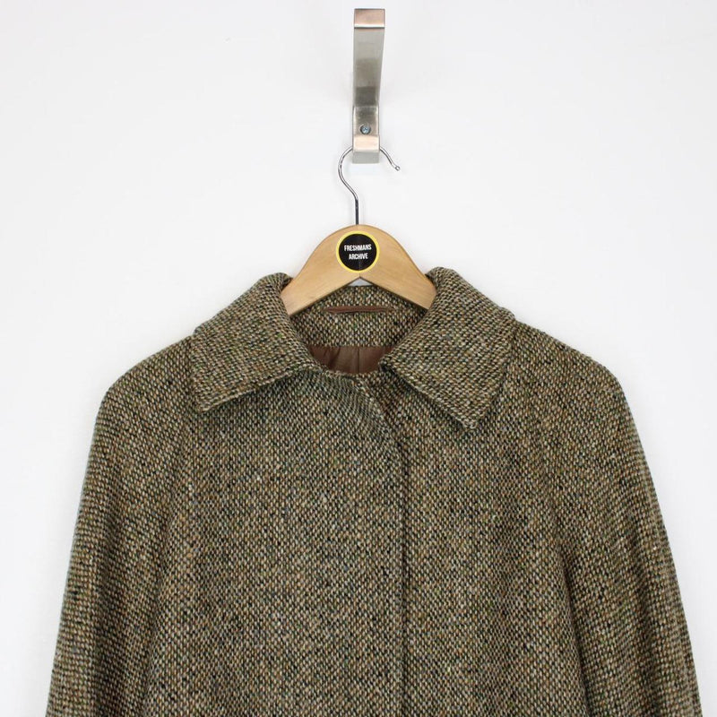 Vintage Aquascutum Multicoloured Tweed Herringbone Wool Belted Coat