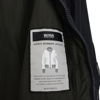 Hugo Boss navy blue bomber jacket full zip nylon with logo detail.