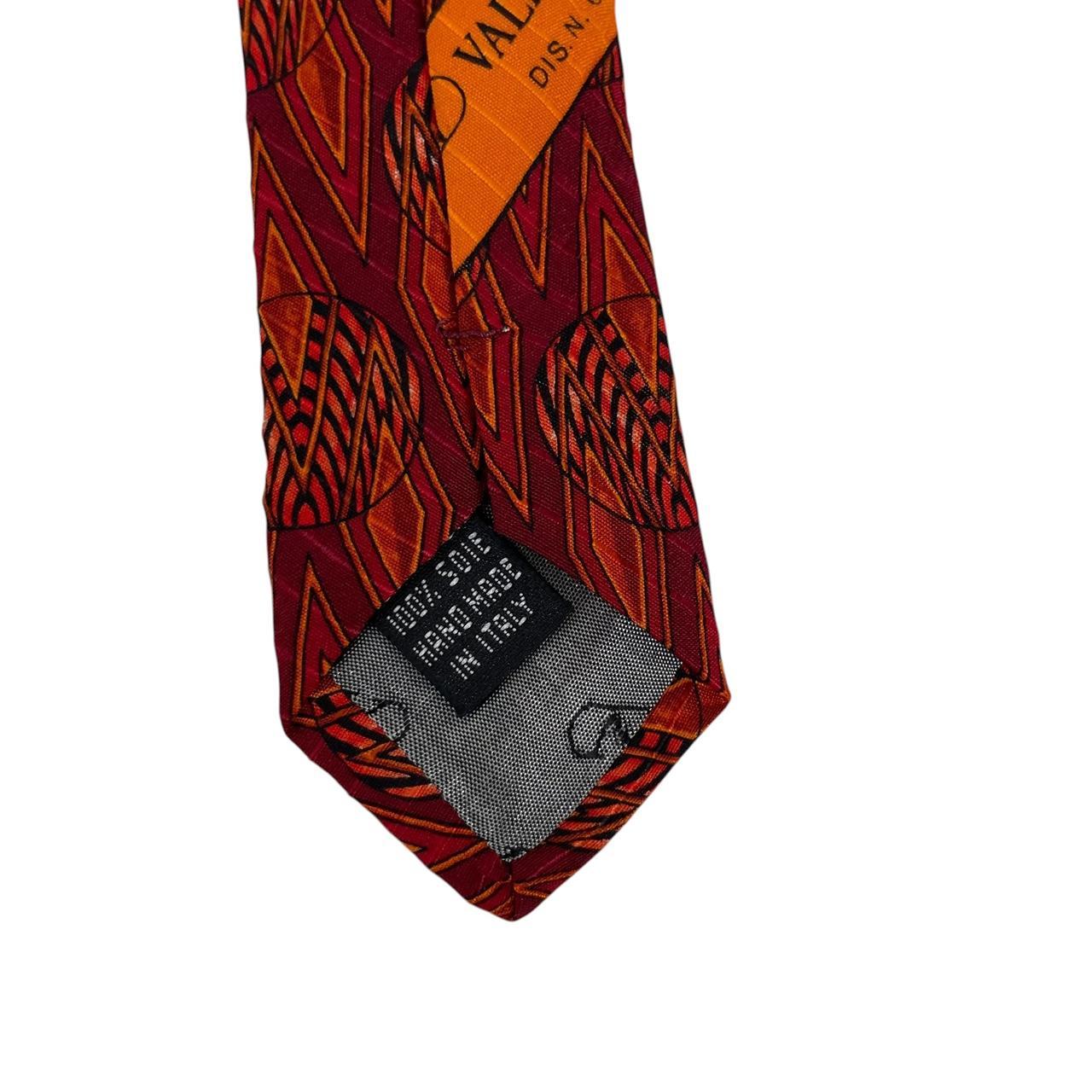 Vintage Valentino Red and Orange Geometric Pattern Silk Tie