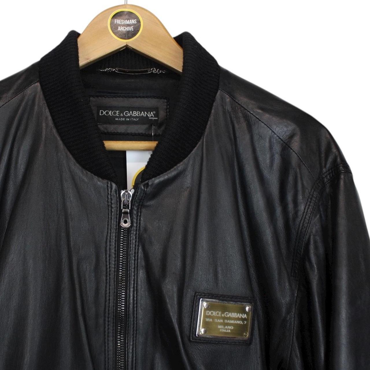 Dolce &amp; Gabbana Black Full Zip Logo Plaque Leather Jacket