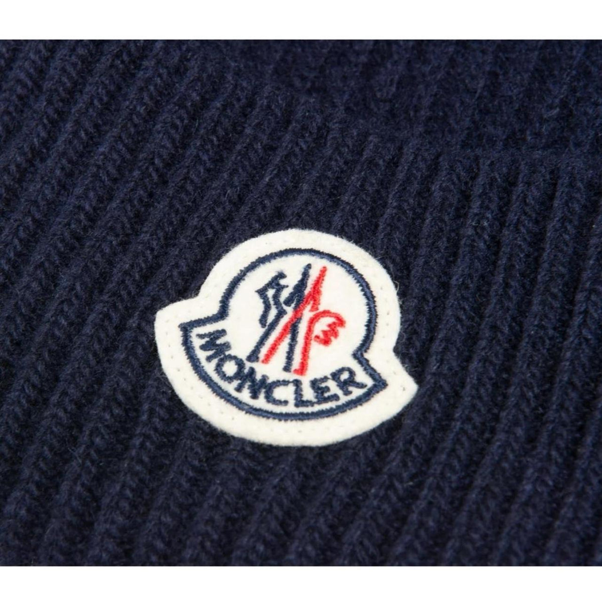 Moncler navy blue ribbed cotton beanie hat with logo tag and brand new condition.