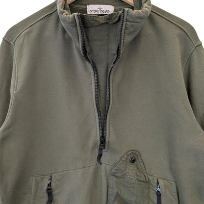 Stone Island AW 2020 Green Cotton 1/4 Zip Technical Smock Sweatshirt