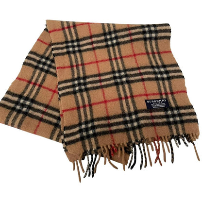 Vintage 90s Burberry Beige Nova Check Lambswool Scarf