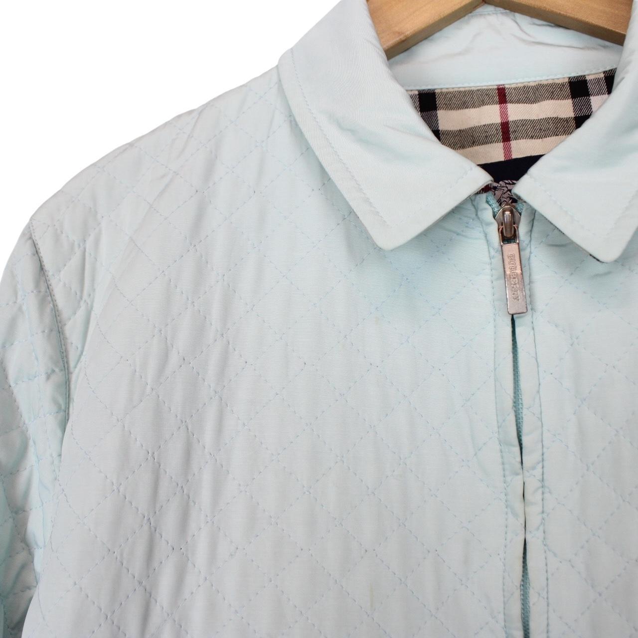 Burberry London Light Blue and Tan Nova Check Quilted Jacket