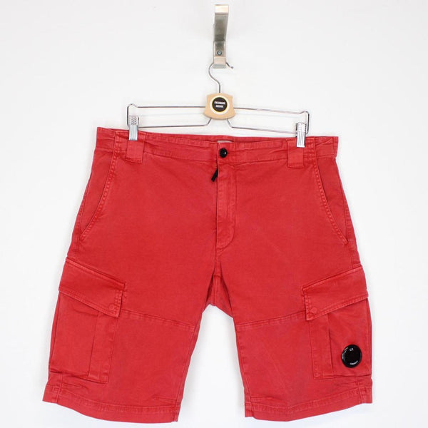 CP Company Red Cotton Lens Cargo Shorts