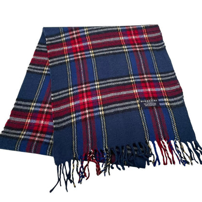 Vintage 90s Burberry Navy Blue Nova Check Lambswool Scarf