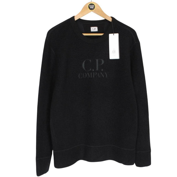 CP Company Black Diagonal Raised Fleece Cotton Logo Sweatshirt