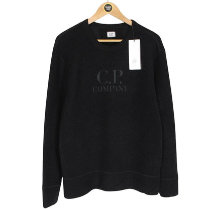 CP Company Black Diagonal Raised Fleece Cotton Logo Sweatshirt