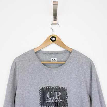 CP Company Grey and Black Block Logo Short Sleeve T-Shirt