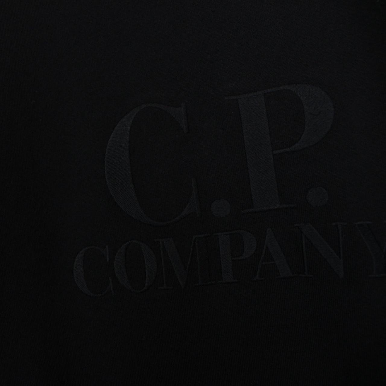 CP Company Black Diagonal Raised Fleece Cotton Logo Sweatshirt