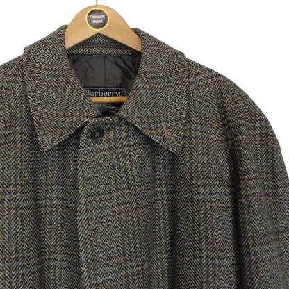 Vintage 90s Burberry Khaki Green Tweed Wool Overcoat