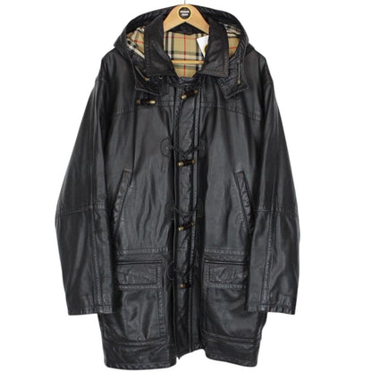 Vintage 90s Burberry Black Nova Check Lined Leather Duffle Coat