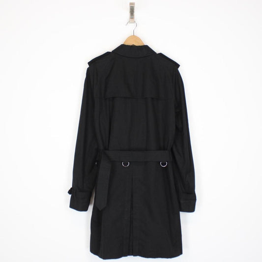 Burberry London Black and Grey Nova Check Double Breasted Belted Trench Coat