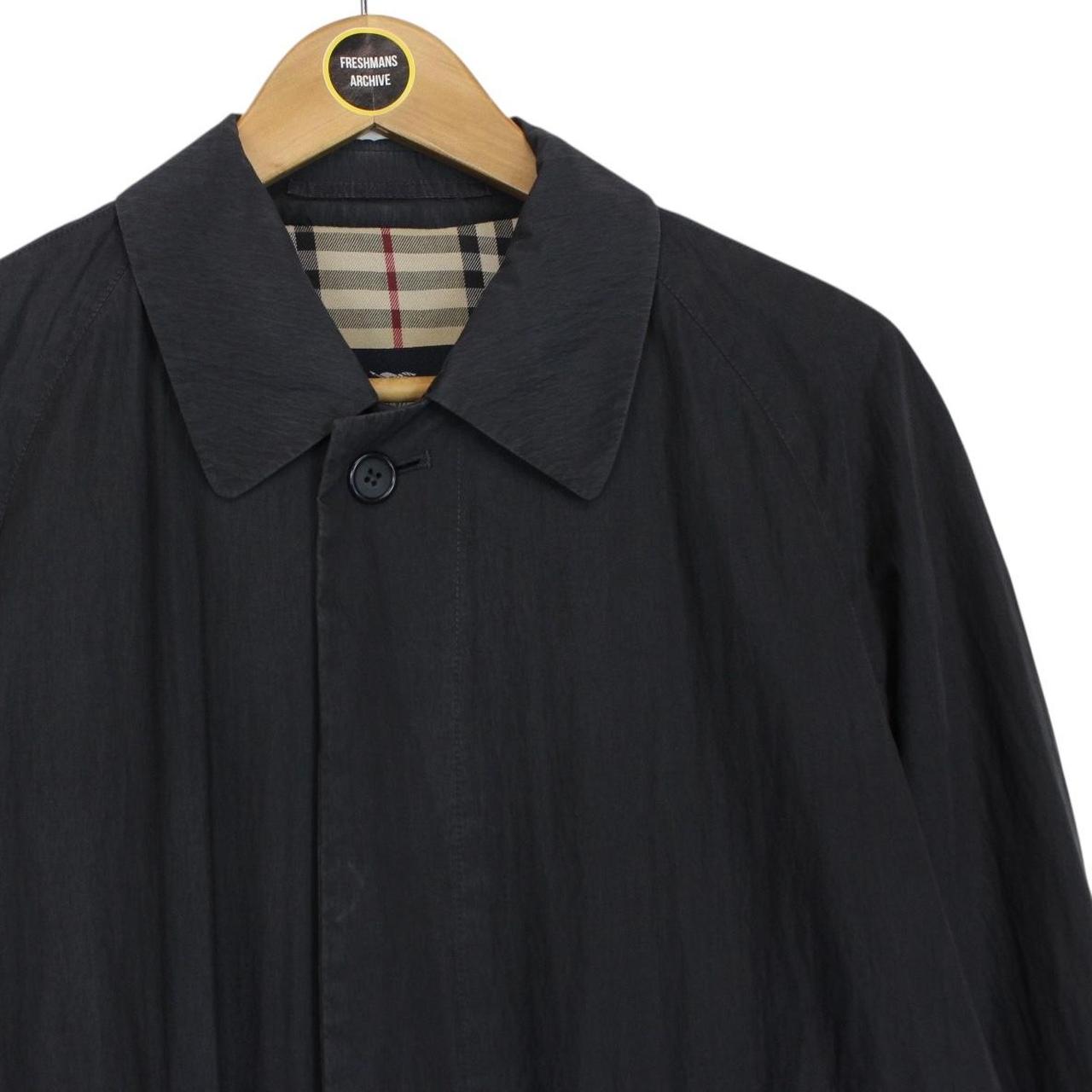 Vintage Burberry London Navy Blue Nova Check Lined Cotton Blend Balmacaan Coat