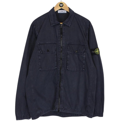 Stone Island AW 2022 Navy Blue Full Zip Cotton Overshirt Jacket
