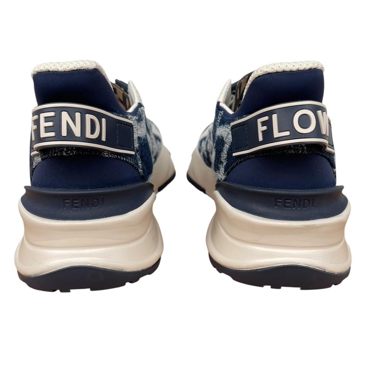 Fendi Flow Navy Blue and Cream Fabric and Leather Trainers
