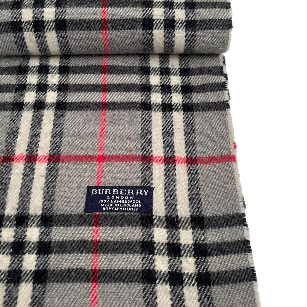 Vintage 90s Burberry Grey Nova Check Lambswool Scarf