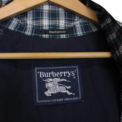 Vintage 90s Burberry Navy Blue Check Cotton Harrington Jacket