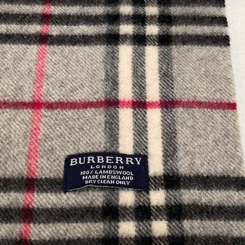 Vintage 90s Burberry Grey Nova Check Lambswool Scarf