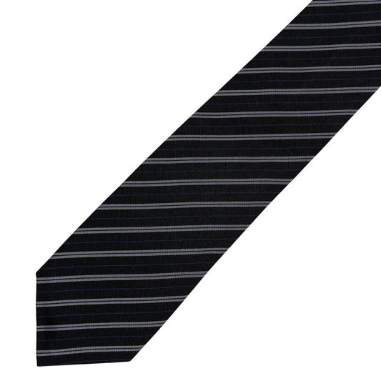 Paul Smith black and grey striped silk blend tie with subtle logo detail.