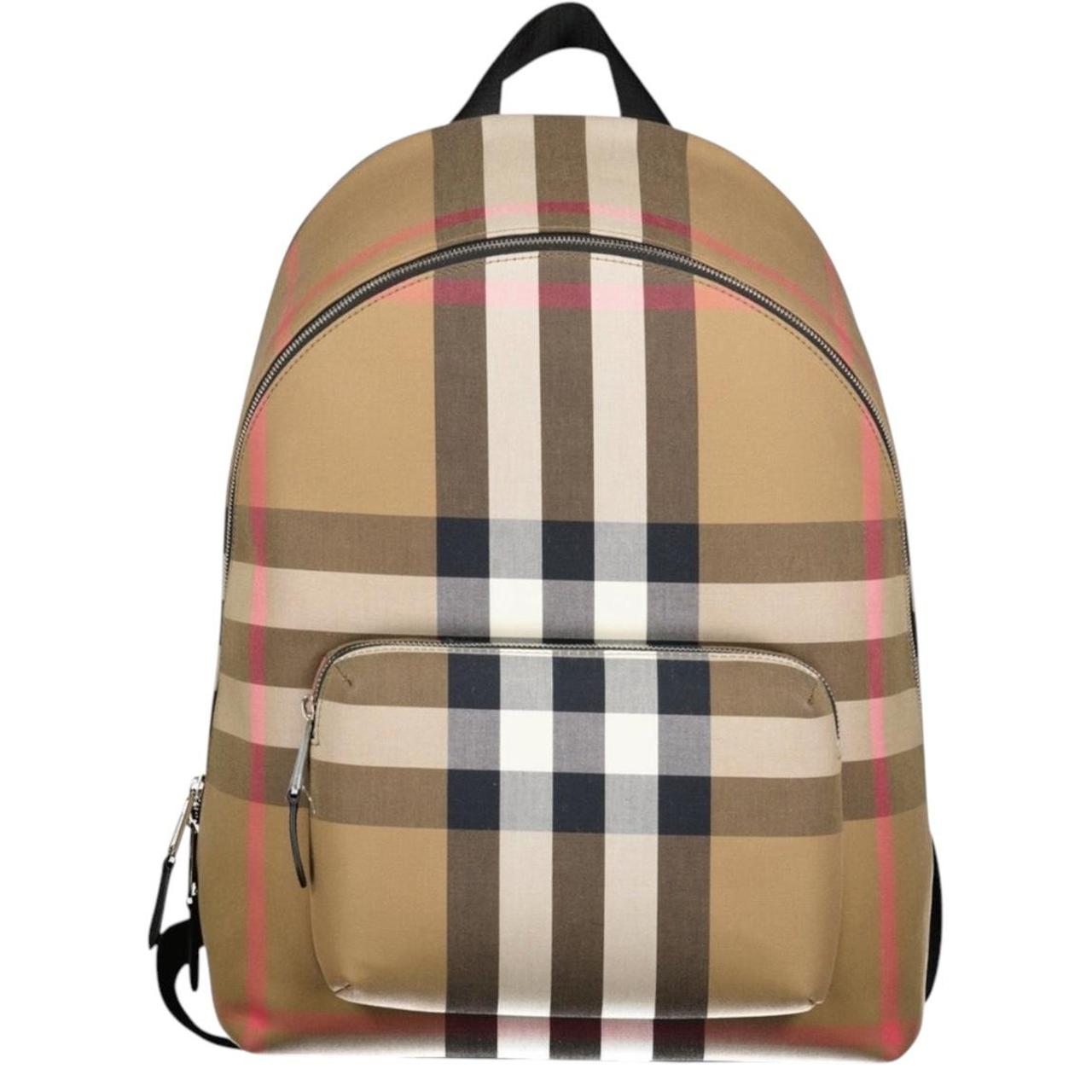Burberry beige and black duffel bag with signature Nova Check pattern and logo.