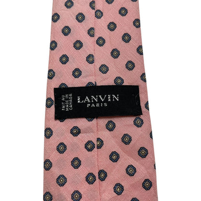 Lanvin pink silk tie with geometric print and logo detail.