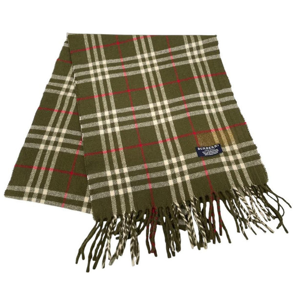 Vintage 90s Burberry Green Nova Check Lambswool Scarf