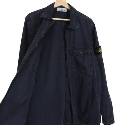 Stone Island AW 2018 Navy Blue Full Zip Cotton Overshirt Jacket