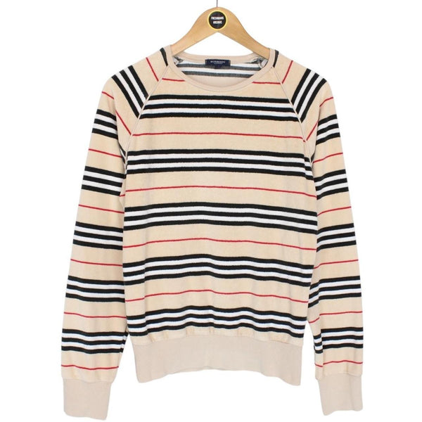 Burberry London Beige Nova Stripe Velour Cotton Jumper