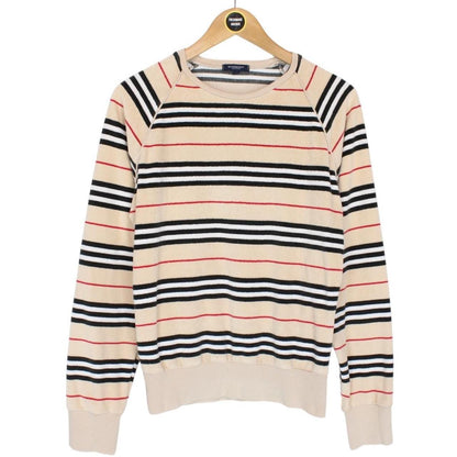 Burberry London Beige Nova Stripe Velour Cotton Jumper