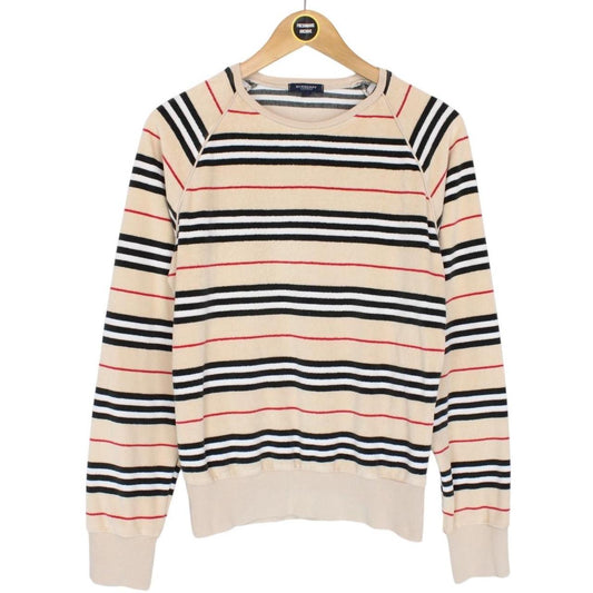 Burberry London Beige Nova Stripe Velour Cotton Jumper
