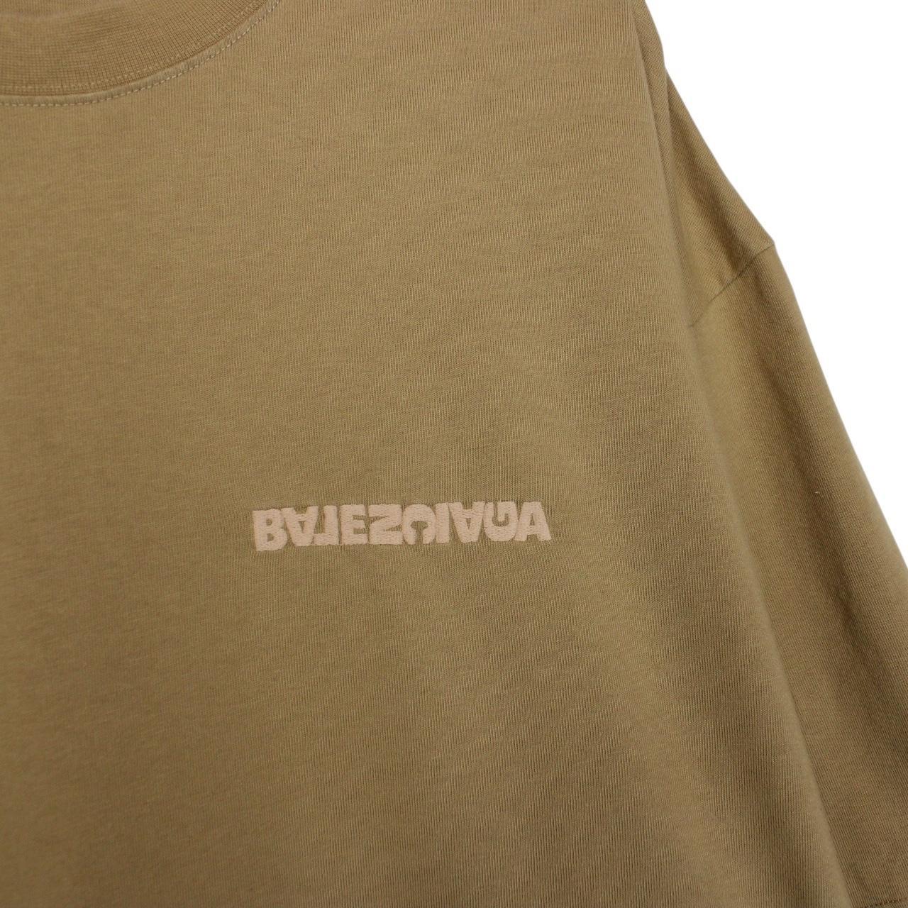 Balenciaga Tan Brown Reverse Logo Short Sleeve Cotton T-Shirt
