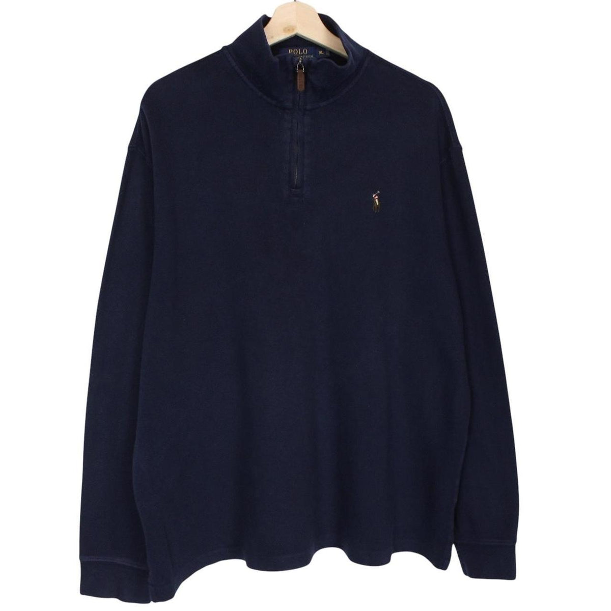 Polo Ralph Lauren navy blue cotton 1/4 zip sweatshirt with embroidered logo.