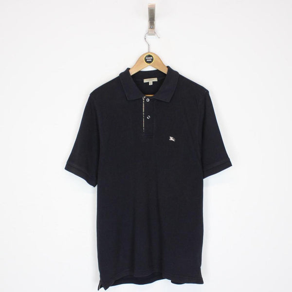 Burberry London Navy Blue Nova Check Detail Short Sleeve Cotton Polo Shirt