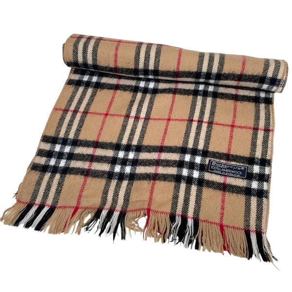 Vintage 90s Burberry Beige Nova Check Lambswool Scarf