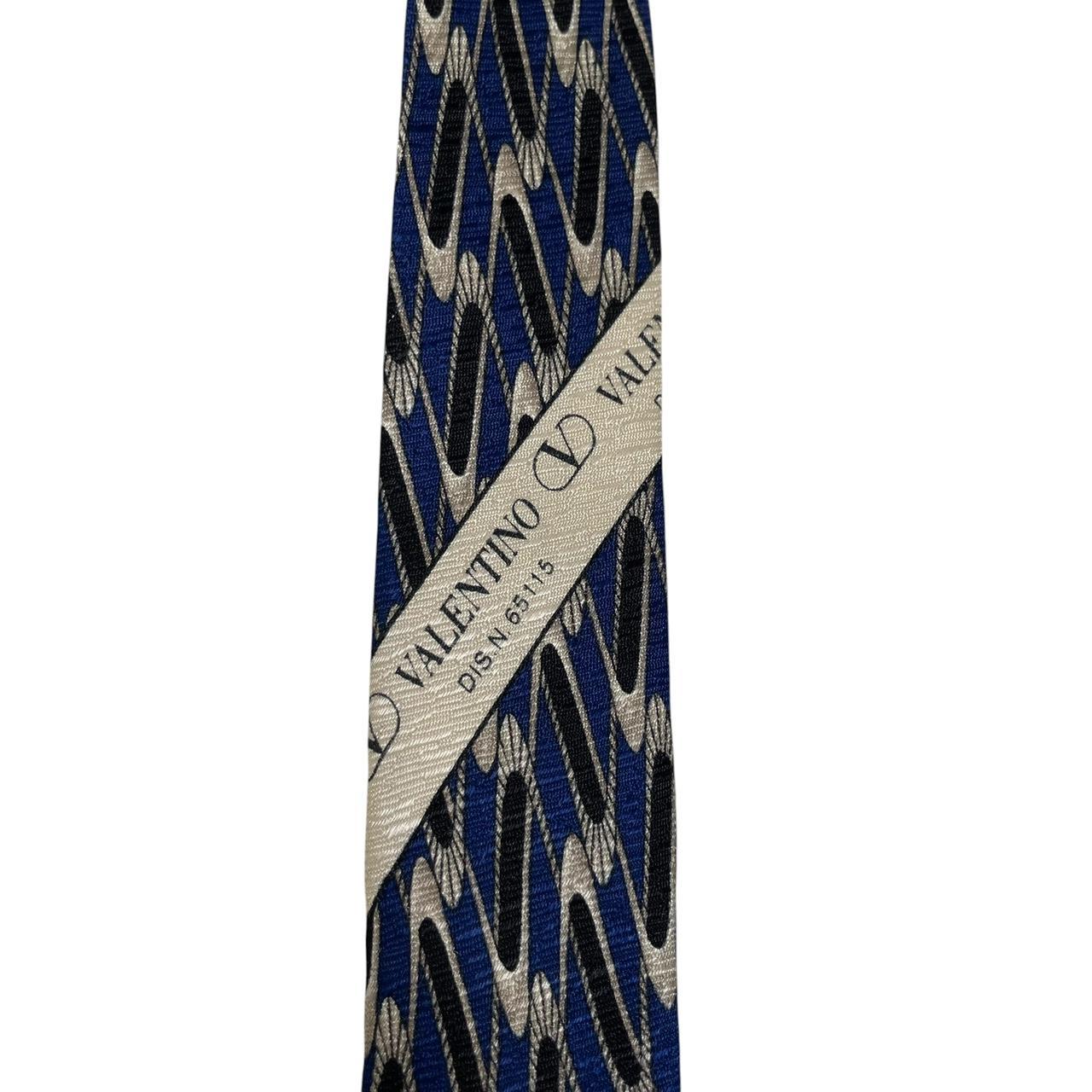 Vintage Valentino Navy Blue Geometric Pattern Silk Tie