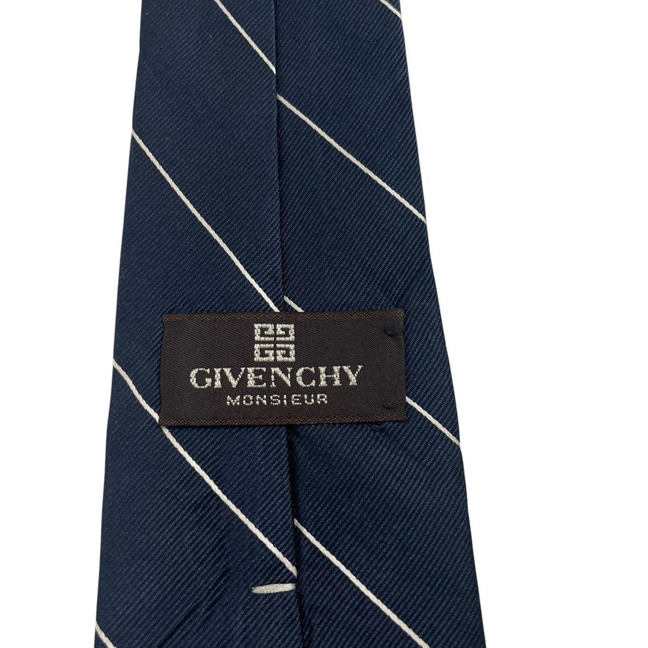 Givenchy navy blue polyester tie featuring Thomas Jefferson University logo.