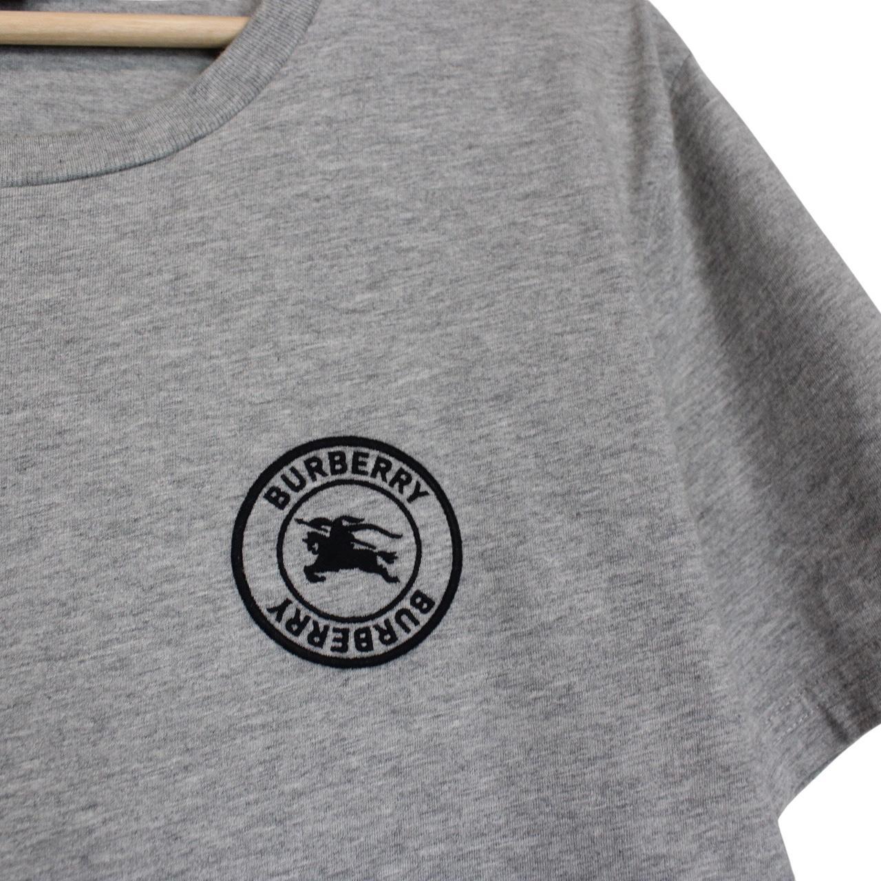 Burberry grey and black cotton pocket t-shirt with embroidered logo detail.