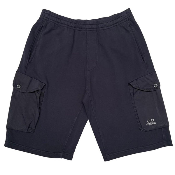 CP Company Navy Blue Cotton Embroidered Logo Cargo Jogger Shorts