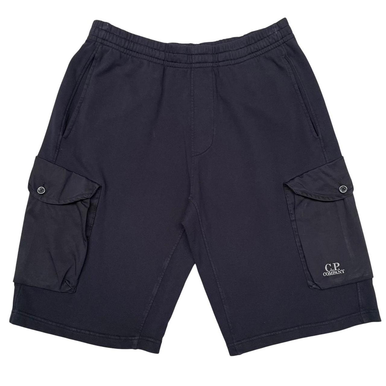 CP Company Navy Blue Cotton Embroidered Logo Cargo Jogger Shorts
