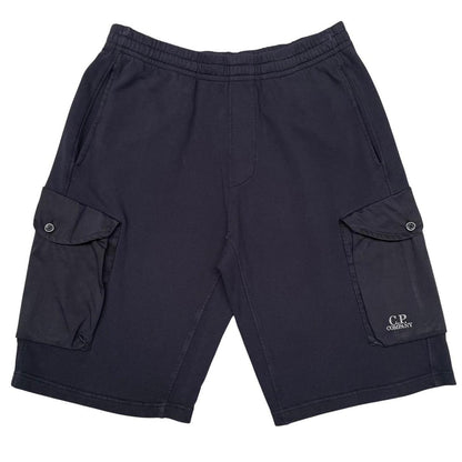 CP Company Navy Blue Cotton Embroidered Logo Cargo Jogger Shorts