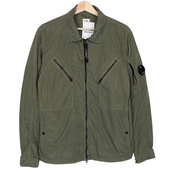 CP Company Khaki Green Chrome Nylon Garment Dyed Lens Overshirt Jacket