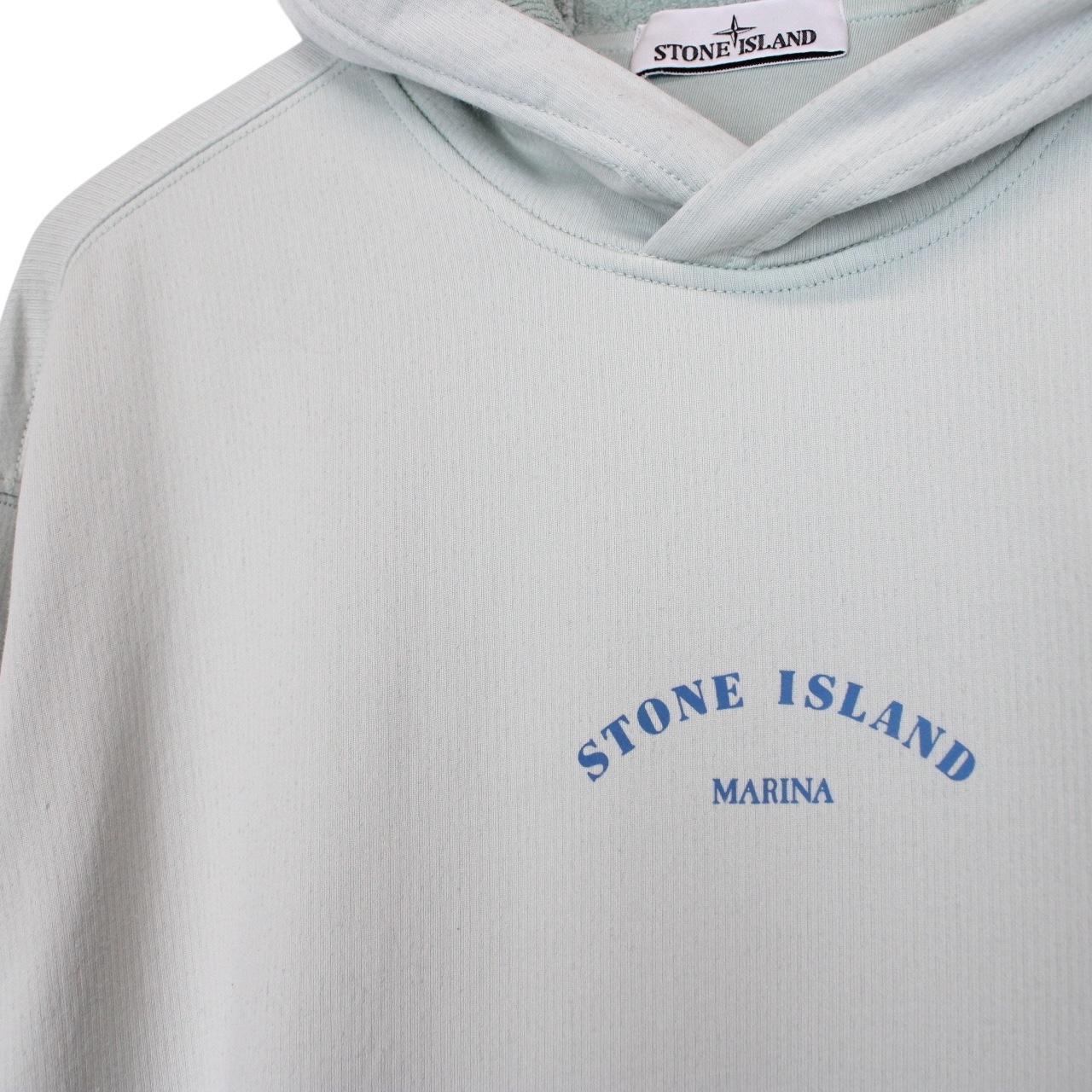 Stone Island Marina SS 2023 Light Blue Plated Dyed Cotton Hoodie Jumper