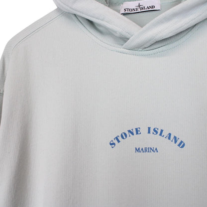 Stone Island Marina SS 2023 Light Blue Plated Dyed Cotton Hoodie Jumper